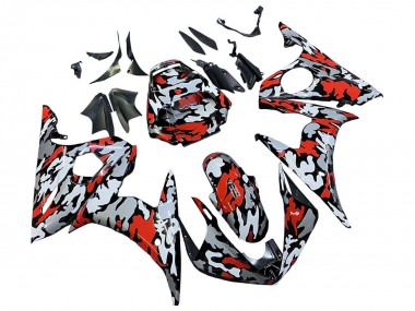Carena Moto Yamaha YZF R6 2003-2004 - Nero Rosso Grigio Camouflage Fabbrica