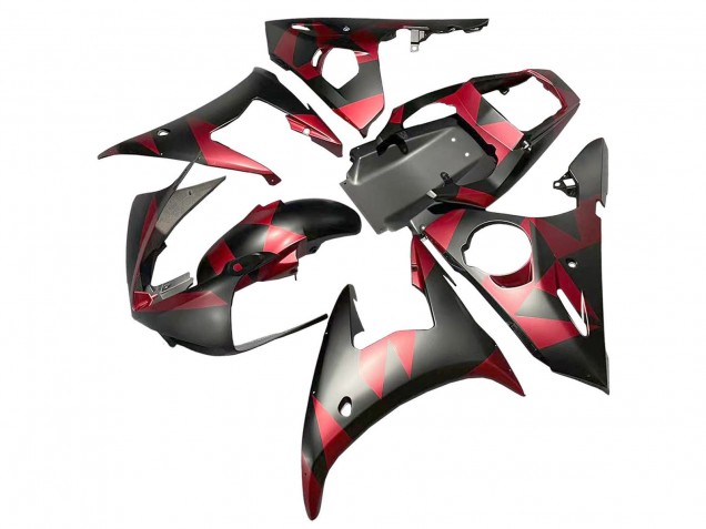 Carena Moto Yamaha YZF 600 R6 2005 - Nero Opaco Rosso Geometrico
