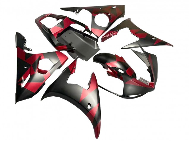 Carena Moto Yamaha YZF 600 R6 2005 - Nero Opaco Rosso Geometrico