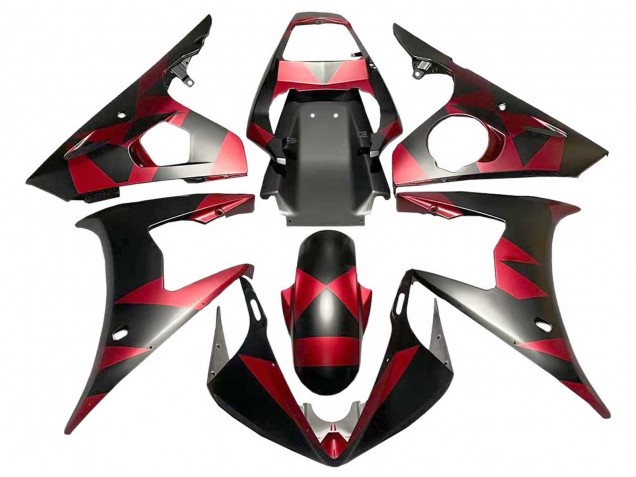 Carena Moto Yamaha YZF 600 R6 2005 - Nero Opaco Rosso Geometrico