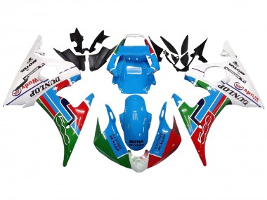 Carena Moto Yamaha YZF 600 R6 2005 - Azzurro Chiaro Bianco Verde Rosso Kastinee Dunlop Motul Fabbrica