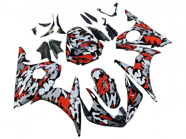 Carena Moto Yamaha YZF 600 R6 2005 - Nero Rosso Grigio Camouflage