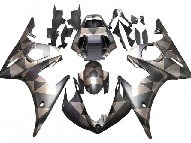 Carena Moto Yamaha YZF 600 R6 2005 - Nero Opaco Grigio Geometrico