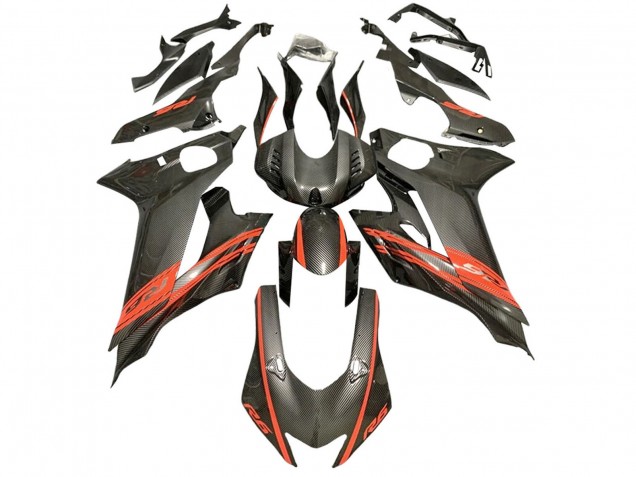 Carene Moto Yamaha YZF 600 R6 2017-2025 - Rosso Nero Fibra di Carbonio Stile