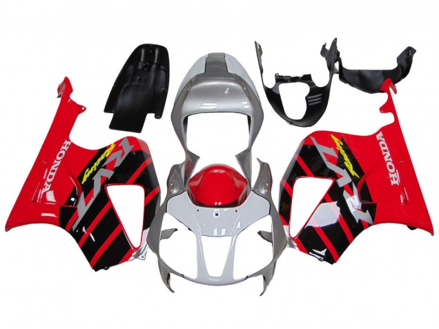 Carena Moto Honda VTR1000 2000-2006 - Argento Rosso Nero Banda Corsa