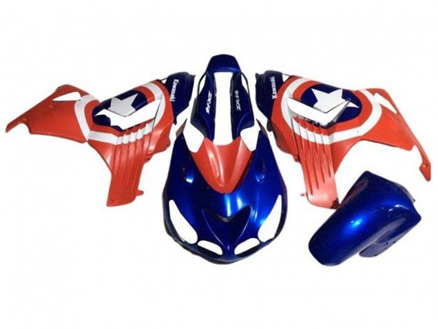 Carena Moto Kawasaki ZX14R ZZR1400 2006-2011 - Blu Rosso Bianco Stella Captain America