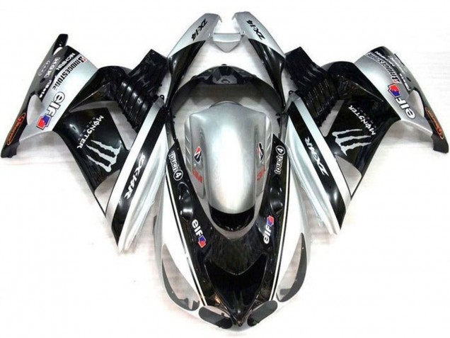 Carena Moto Kawasaki ZX14R ZZR1400 2006-2011 - Argento Nero Elf Touch4 Mostro Bridgestone