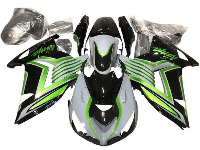 Carena Moto Kawasaki ZX14R ZZR1400 2012-2024 - Bianco Verde Nero Lucido