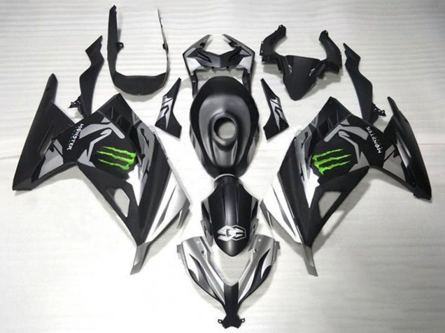 Carena Moto Kawasaki EX300 2013-2024 - Nero Opaco Argento Verde Mostro