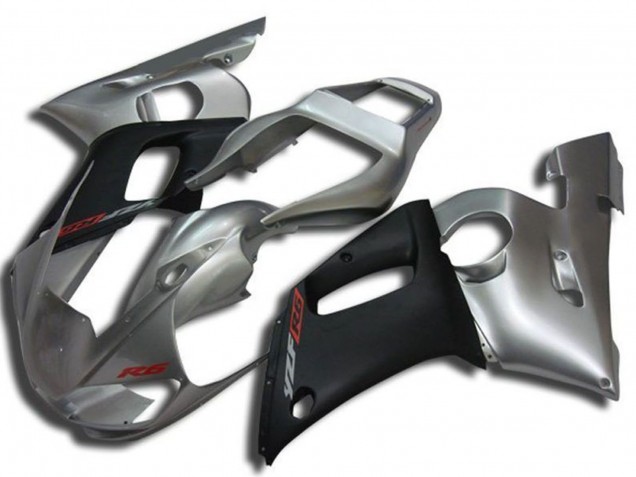 Carena Moto Yamaha YZF R6 1998-2002 - Argento Nero Opaco Rosso Decal