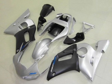 Carena Moto Yamaha YZF R6 1998-2002 - Argento Nero Opaco Blu Decal Fabbrica