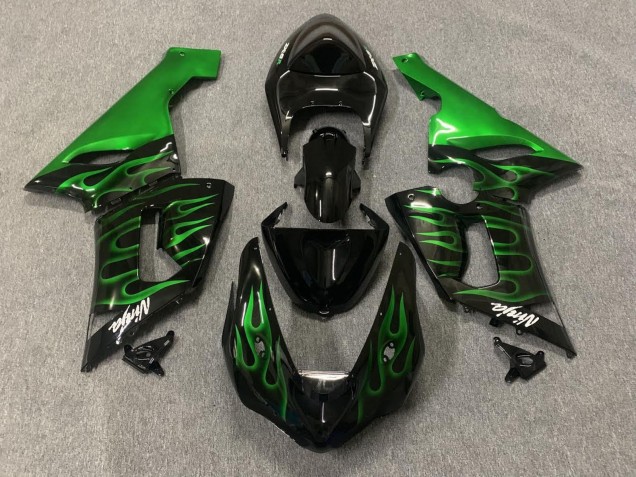 Carena Moto Kawasaki ZX6R 2005-2006 - Nero Lucido Verde Fiamma
