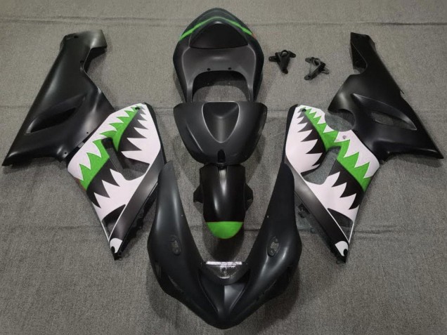 Carena Moto Kawasaki ZX6R 2005-2006 - Nero Opaco Bianco Verde Squalo