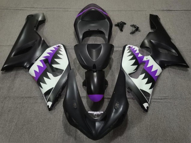 Carena Moto Kawasaki ZX6R 2005-2006 - Nero Opaco Bianco Viola Squalo