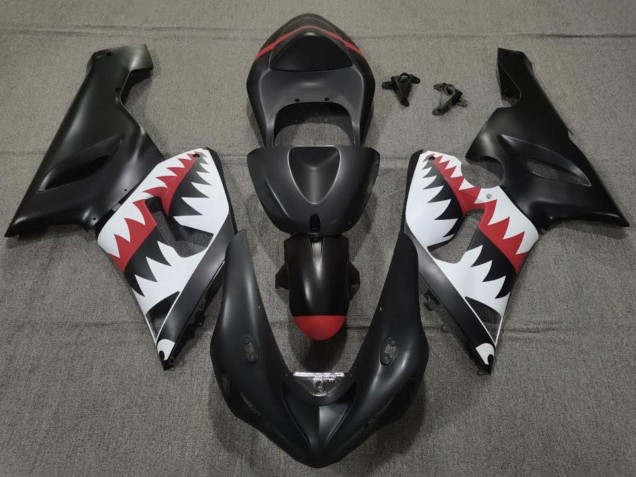 Carena Moto Kawasaki ZX6R 2005-2006 - Nero Opaco Bianco Rosso Squalo