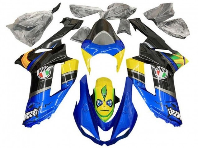 Carena Moto Kawasaki ZX6R 2007-2008 - Blu Nero Giallo Squalo