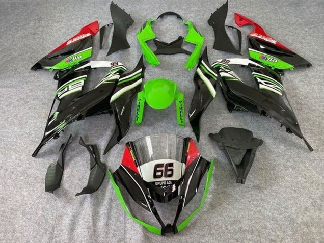 Carena Moto Kawasaki ZX6R 2013-2018 - Verde Bianco Nero Rosso Elf 66