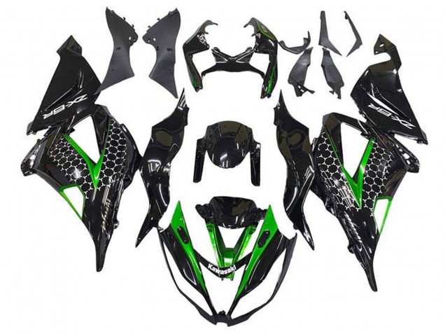 Carena Moto Kawasaki ZX6R 2013-2018 - Nero Lucido Verde Bianco Honeycomb