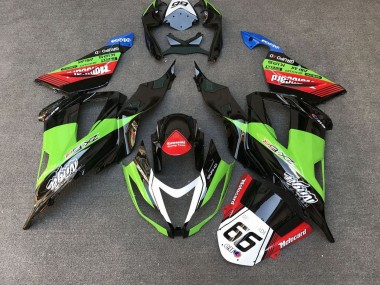 Carena Moto Kawasaki ZX6R 2013-2018 - Verde Nero Rosso Bianco Motocard 66 Fabbrica