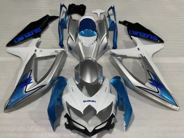 Carena Moto Suzuki GSXR 600 / GSXR 750 2008-2010 - Bianco Argento Azzurro Chiaro Nero Fabbrica