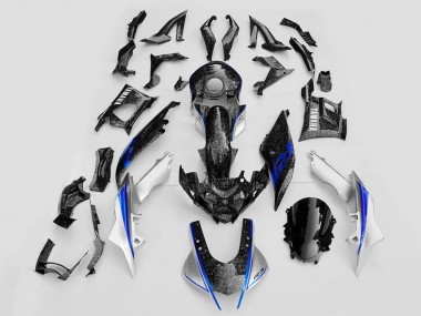Carena Moto Yamaha YZF R3/R25 2019-2021 - Bianco Blu Nero Forgiato Fibra di Carbonio Stile Fabbrica