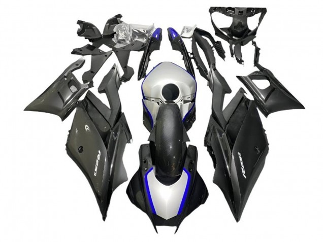 Carena Moto Yamaha YZF R3/R25 2022-2024 - Argento Blu Nero Fibra di Carbonio Stile