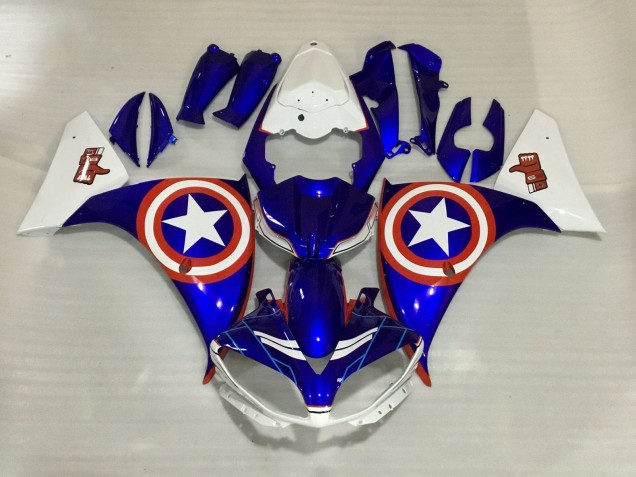 Carena Moto Yamaha YZF 1000 R1 2012-2014 - Bianco Blu Rosso Star Captain America