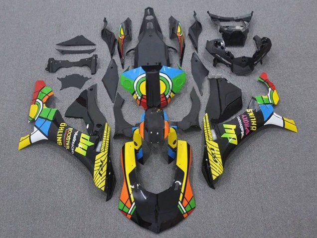 Carena Moto Yamaha YZF 1000 R1 2015-2019 - Nero Verde Bianco Giallo Rosso Nero Ruota dei Colori HP