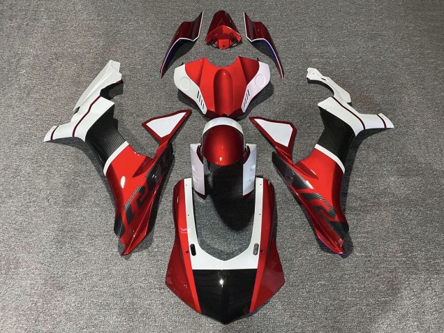 Carena Moto Yamaha YZF 1000 R1 2015-2019 - Bianco Rosso Falso Fibra di Carbonio