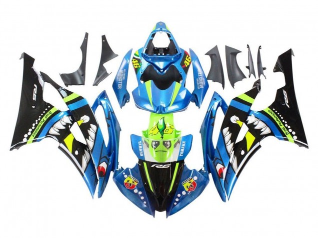Carena Moto Yamaha YZF R6 2008-2016 - Blu Verde Nero Lucido Squalo
