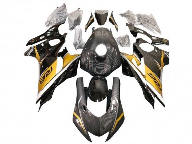 Carene Moto Yamaha YZF R6 2017-2025 - Oro Bianco Nero Falso Fibra di Carbonio Fabbrica