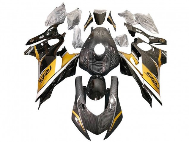 Carene Moto Yamaha YZF R6 2017-2025 - Oro Bianco Nero Falso Fibra di Carbonio