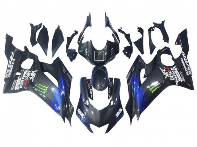 Carene Moto Yamaha YZF R6 2017-2025 - Blu Nero Falso Fibra di Carbonio Verde Mostro