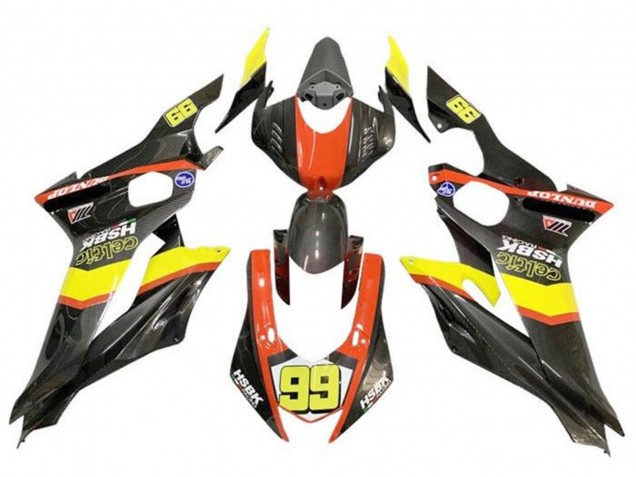 Carene Moto Yamaha YZF R6 2017-2025 - Giallo Arancia Nero Falso Fibra di Carbonio