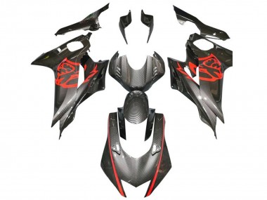 Carene Moto Yamaha YZF R6 2017-2025 - Rosso Nero Falso Fibra di Carbonio Fabbrica