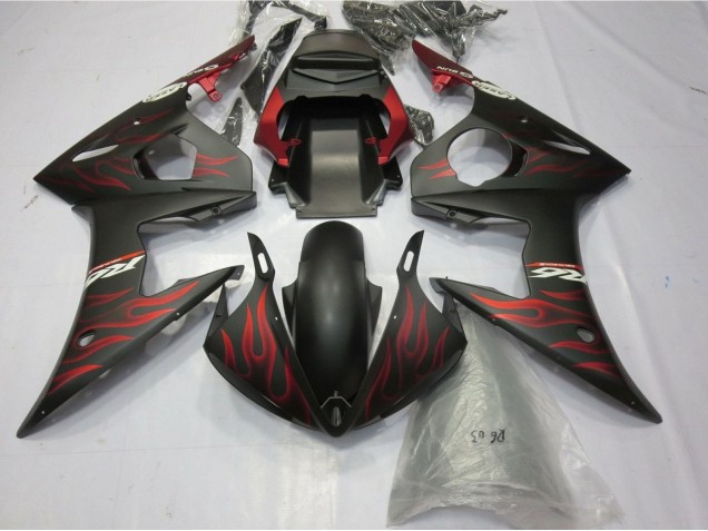 Carena Moto Yamaha YZF R6 2005 - Nero Opaco Rosso Opaco Fiamma