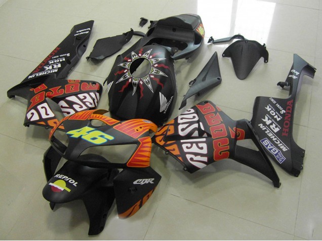 Carena Moto Honda CBR600RR 2005-2006 - Nero Opaco Arancia Giallo Rossi 46