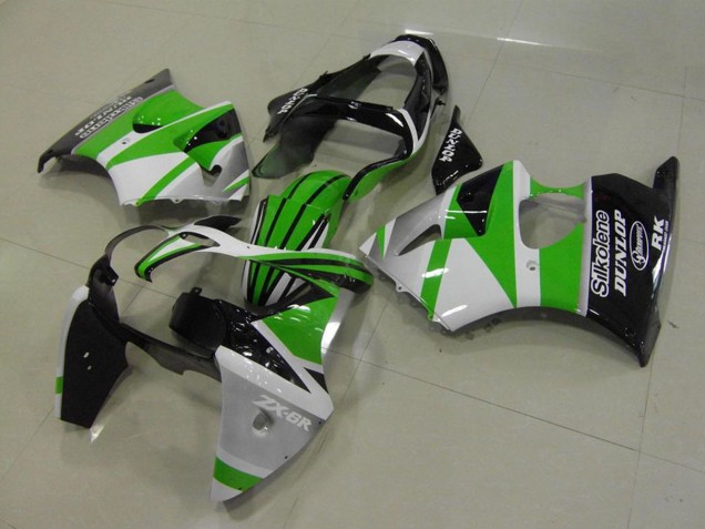 Carena Moto Kawasaki ZX6R 2000-2002 - Bianco Verde Nero Lucido Banda Silkolene Dunlop