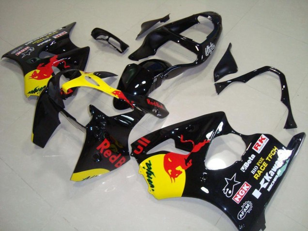 Carena Moto Kawasaki ZX6R 2000-2002 - Nero Lucido Giallo Red Bull