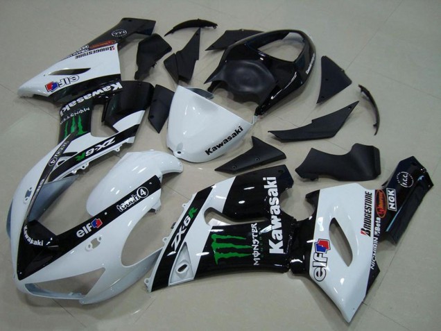 Carena Moto Kawasaki ZX6R 2005-2006 - Bianco Nero Lucido Verde Mostro