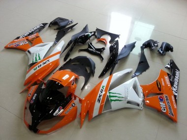 Carena Moto Kawasaki ZX6R 2009-2012 - Arancia Bianco Nero Lucido Verde Elf Bridgestone Mostro Fabbrica