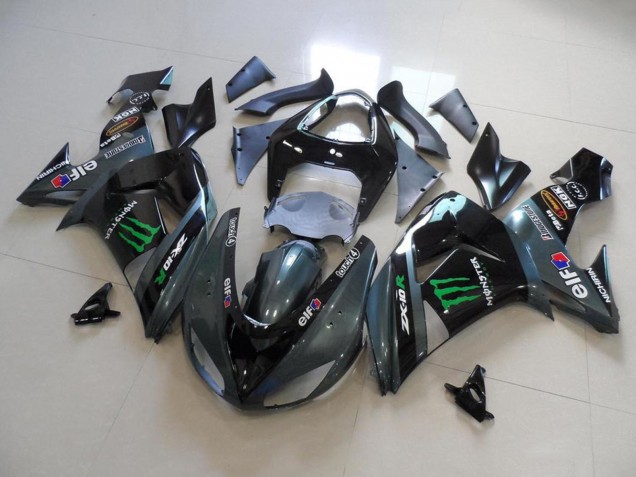 Carena Moto Kawasaki ZX10R 2006-2007 - Nero Lucido Nero Opaco Verde Elf Touch4 Mostro Energy