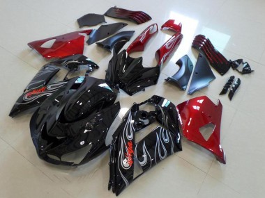 Carena Moto Kawasaki ZX14R ZZR1400 2006-2011 - Rosso Nero Lucido Argento Fiamma Fabbrica