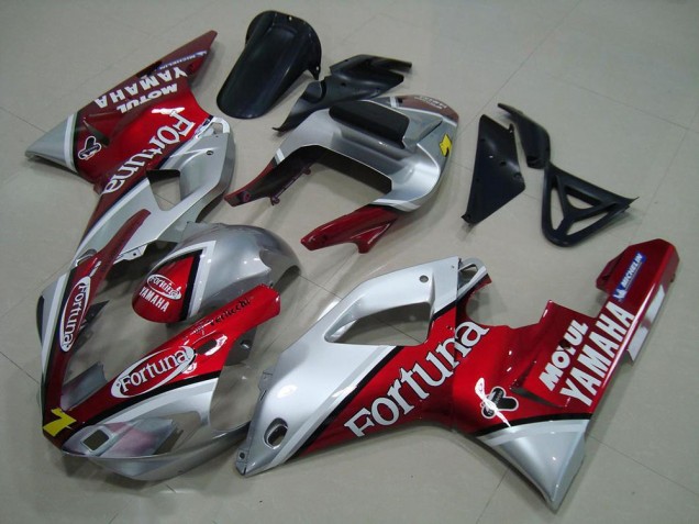 Carena Moto Yamaha YZF R1 2000-2001 - Argento Rosso Fortuna Motul 7