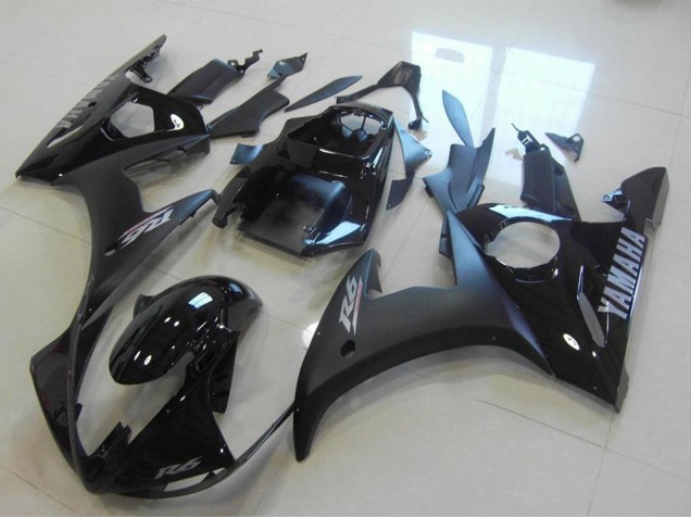 Carena Moto Yamaha YZF R6 2003-2004 - Nero Lucido Nero Opaco Argento Decals