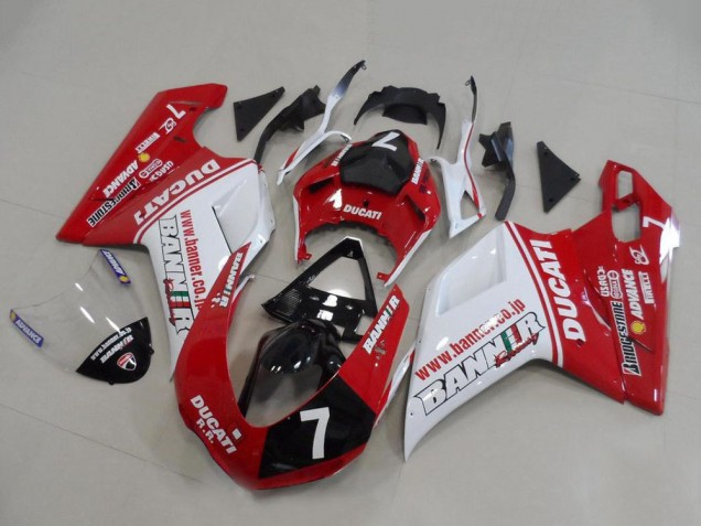 Carena Moto Ducati 848 1098 1198 2007-2014 - Bianco Rosso Nero Lucido Banner 7
