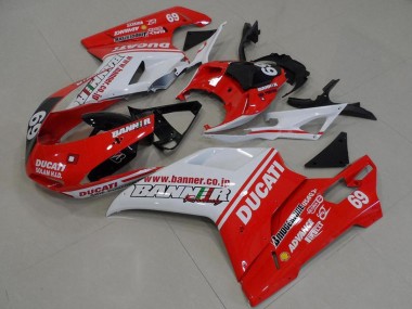 Carena Moto Ducati 848 1098 1198 2007-2014 - Bianco Rosso Nero Lucido Banner 69 Fabbrica