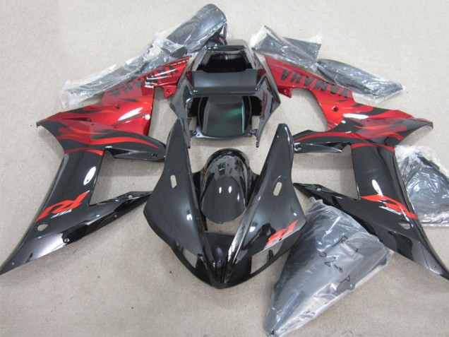 Carena Moto Yamaha YZF R1 2002-2003 - Nero Lucido Rosso Fiamma