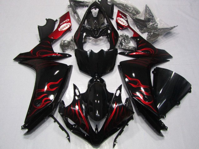 Carena Moto Yamaha YZF R1 2007-2008 - Nero Lucido Rosso Fiamma