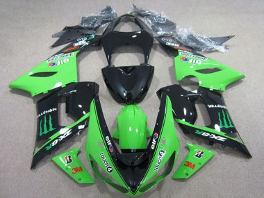 Carena Moto Kawasaki ZX6R 2005-2006 - Nero Lucido Verde Elf Touch4 Bridgestone Mostro Fabbrica